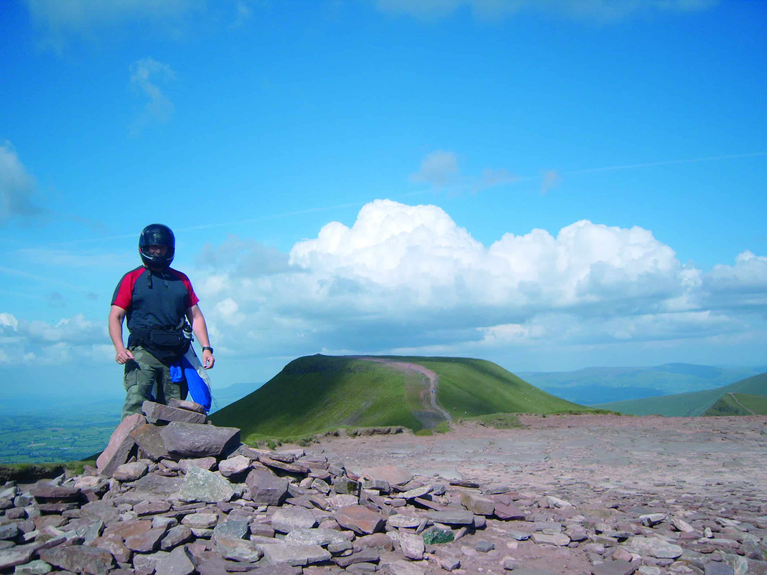 5 First summit of the Beacons in a motorcycle_helmet